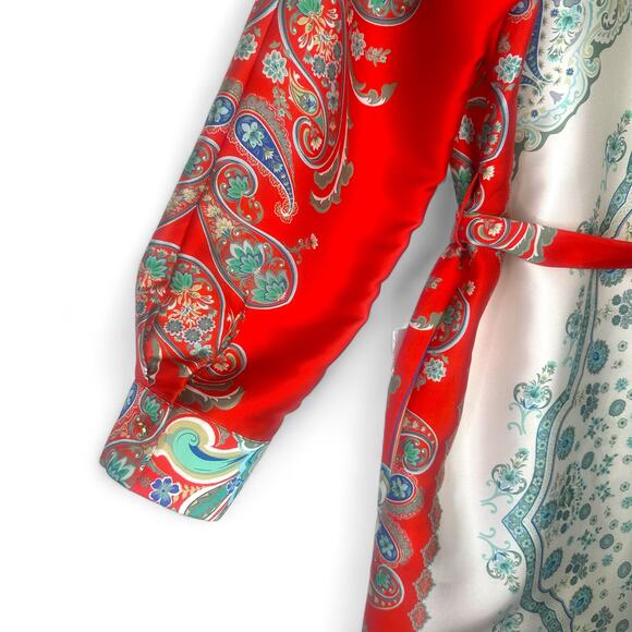 Zara Printed Shirt Dress Size S Red Multi Paisley Floral Satin Button Midi Dress - Picture 10 of 14